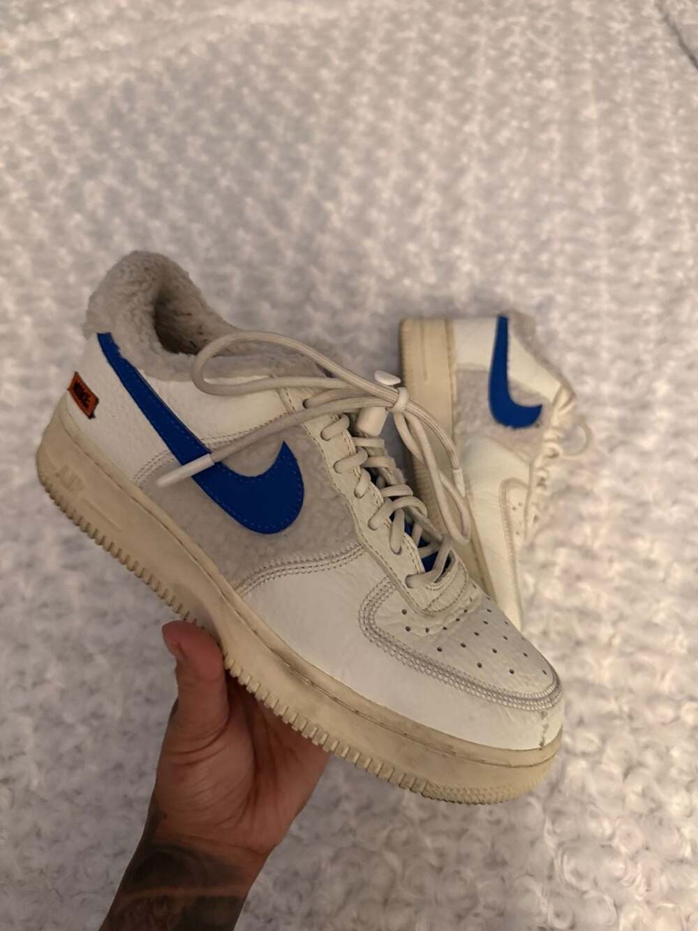 Nike Air Force 1 '07 Sherpa Fleece White Blue Women's Sneakers